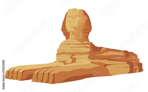 Egyptian Sphinx statue, symbol of ancient Egypt. Historic sight showplace attraction. Famous historical landmark place in Giza. Ancien architecture in sand dunes