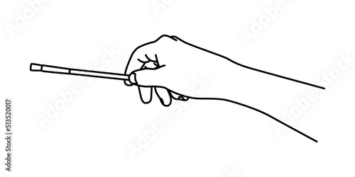 Hand holding a brush hand drawn with thin line