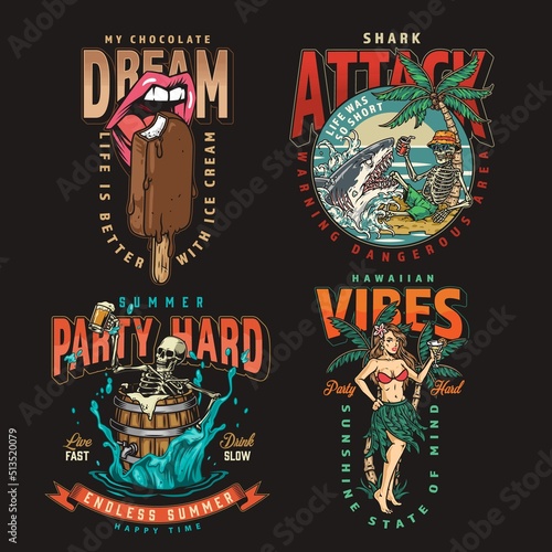 Summer set colorful vintage logotypes