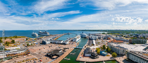 Tallinn, Estonia. June 23, 2022. Large port in Estonia, Tallinn with many cruise ships docked including large MSC cruise ship.