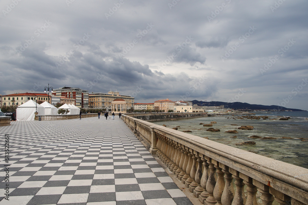 The tiled promenade in Livorno, Italy