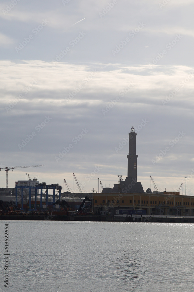 The Lighthouse and port of Genoa, Italy