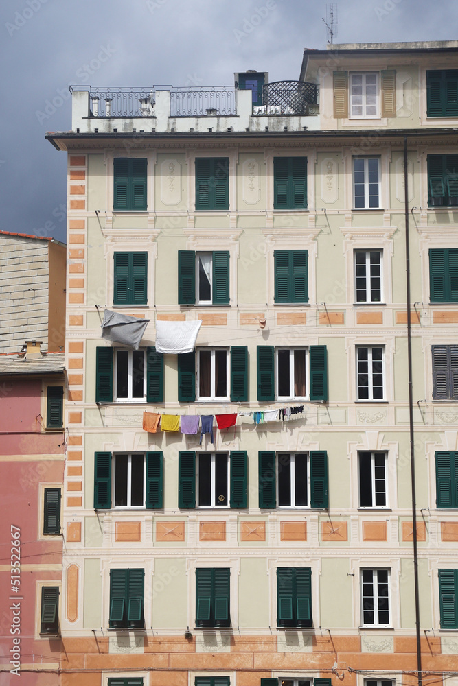 Houses in Camogli in a town in Ligurian riviera, Italy