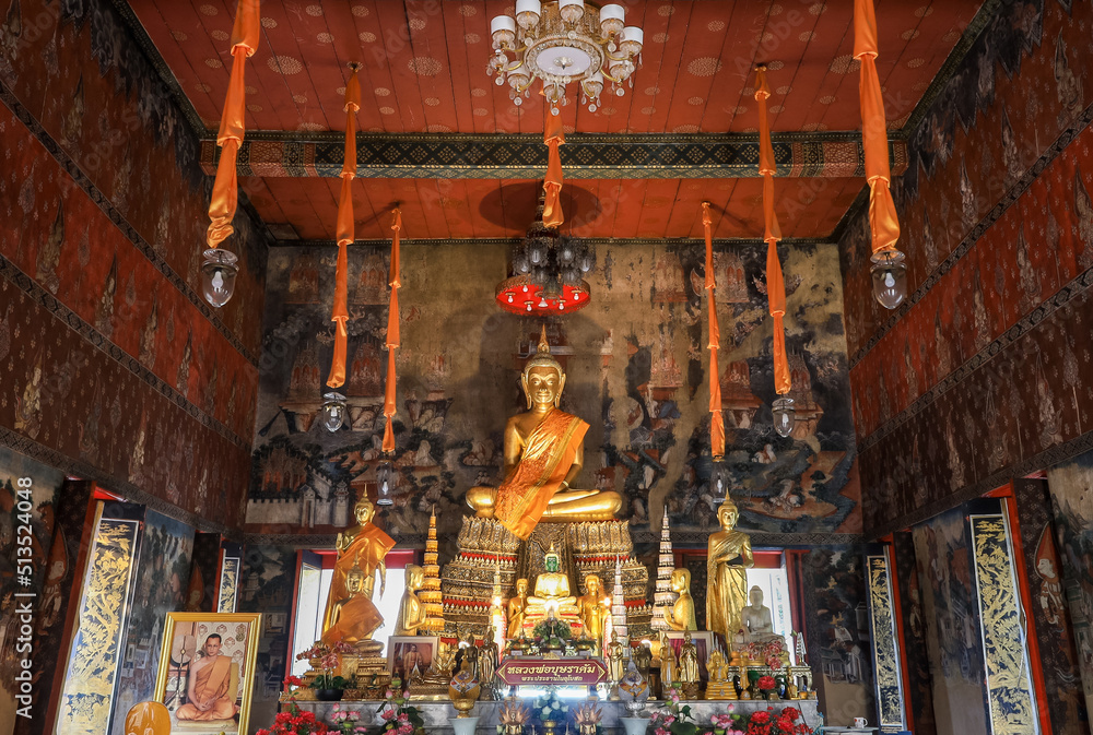 Bangkok,Thailand on January16,2021:Luang Phor Bussarakum,the principal Buddha image in ubosoth of Wat Kamphaeng Bangchak,a little temple by Bang Luang Canal.