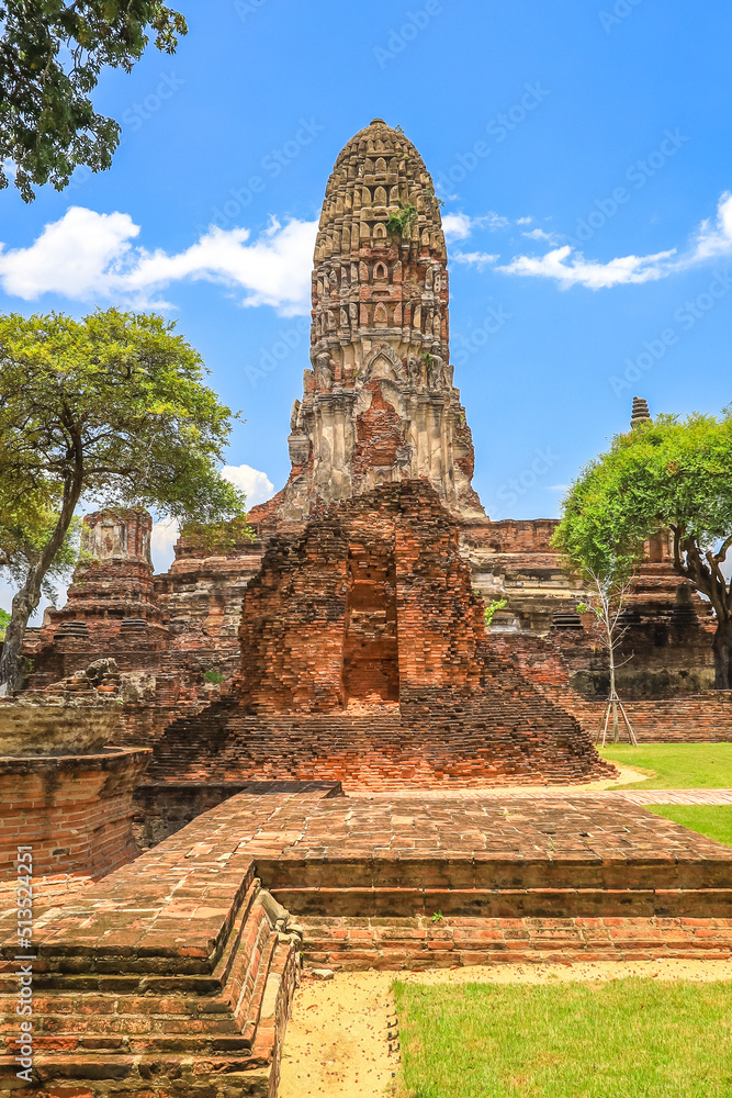 Ayutthaya,Thailand on July 8,2020:The ruins of Wat Phra Ram in Ayutthaya Historical Park,a UNESCO World Heritage Site.