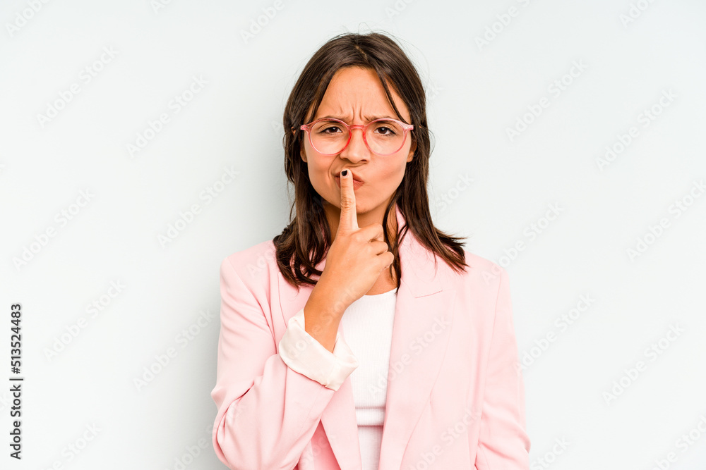 Young hispanic woman isolated on blue background cheerful and confident showing ok gesture. Young hispanic woman isolated on blue background cheerful and confident showing ok gesture.