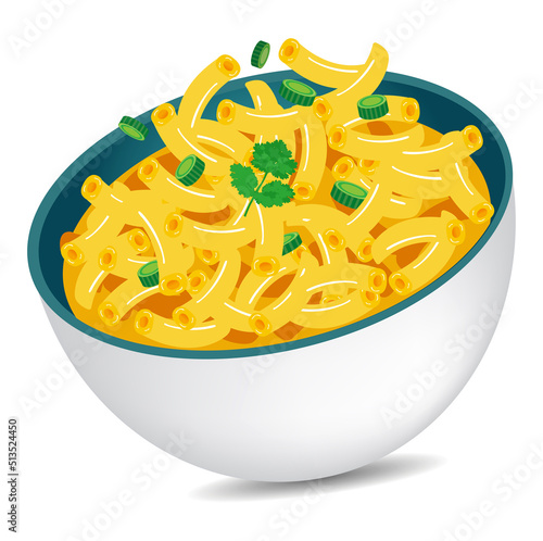 delicious mac and cheese bowl vector illustration