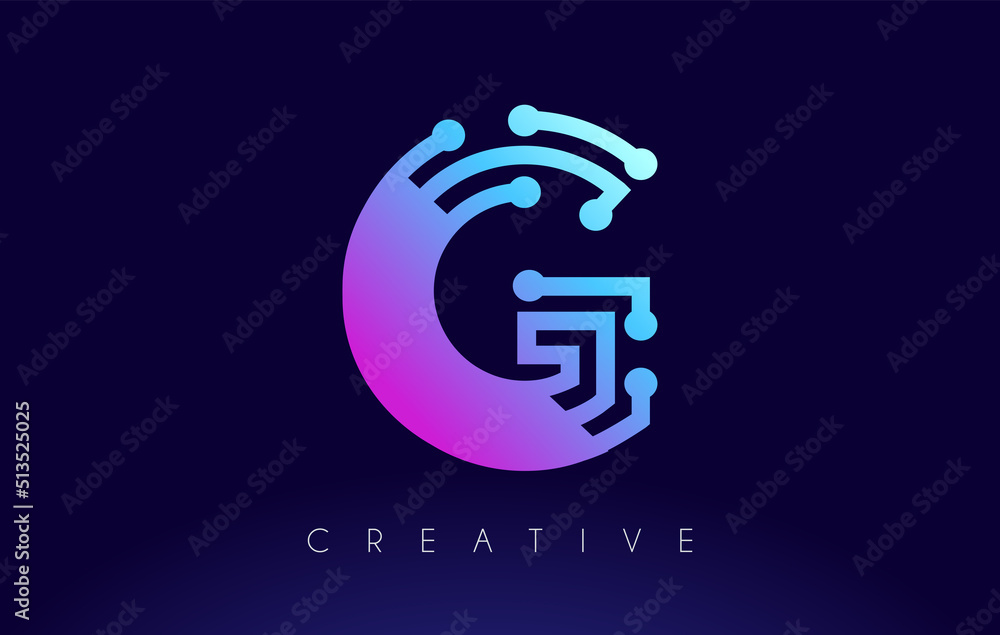 Obraz premium G Tech Letter logo Concept with Connected Technology Dots
