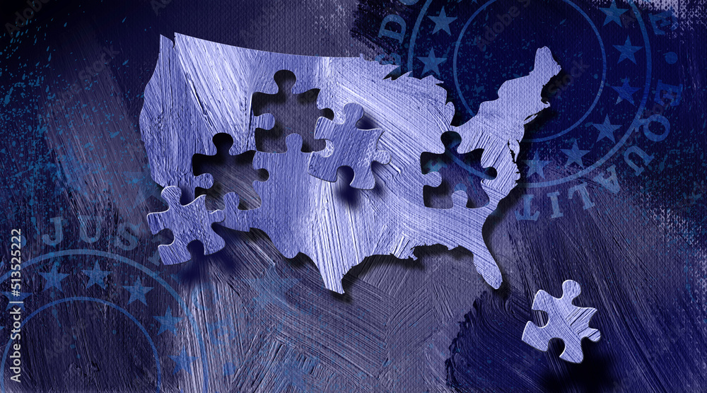 Φωτογραφία America map with puzzle pieces coming loose graphic abstract background