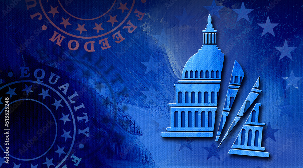 Αυτοκόλλητο Government Capitol Building in sliced pieces falling apart graphic abstract back