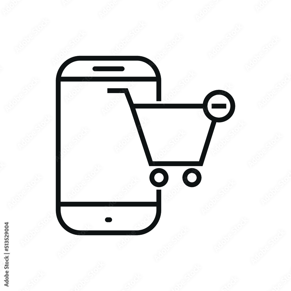 Editable smartphone online shop remove item from cart line icon. Vector illustration isolated on white background. using for website or mobile app Editable smartphone online shop remove item from cart line icon. Vector illustration isolated on white background. using for website or mobile app