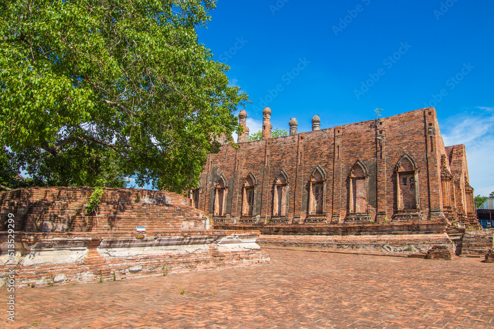 Phra Nakorn Si Ayutthaya,Thailand on May 27,2020:Ubosot(ordination hall) of Wat Kudi Dao in Ayutthaya Historical Site.