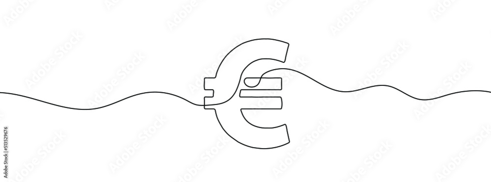 Single continuous line drawing of a euro currency. One continuous line of a euro currency sign. Vector illustration. - obrazy, fototapety, plakaty 