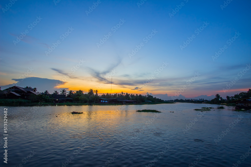 Twilight sky at Tha Chin river(Maenam Tha Chin),Nakhon Pathom,Thailand