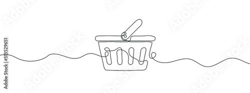 Single continuous line drawing of a shopping cart. One continuous line of a shopping basket icon. Vector illustration