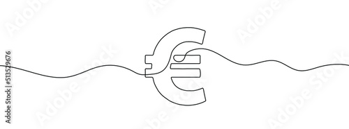 Single continuous line drawing of a euro currency. One continuous line of a euro currency sign. Vector illustration.