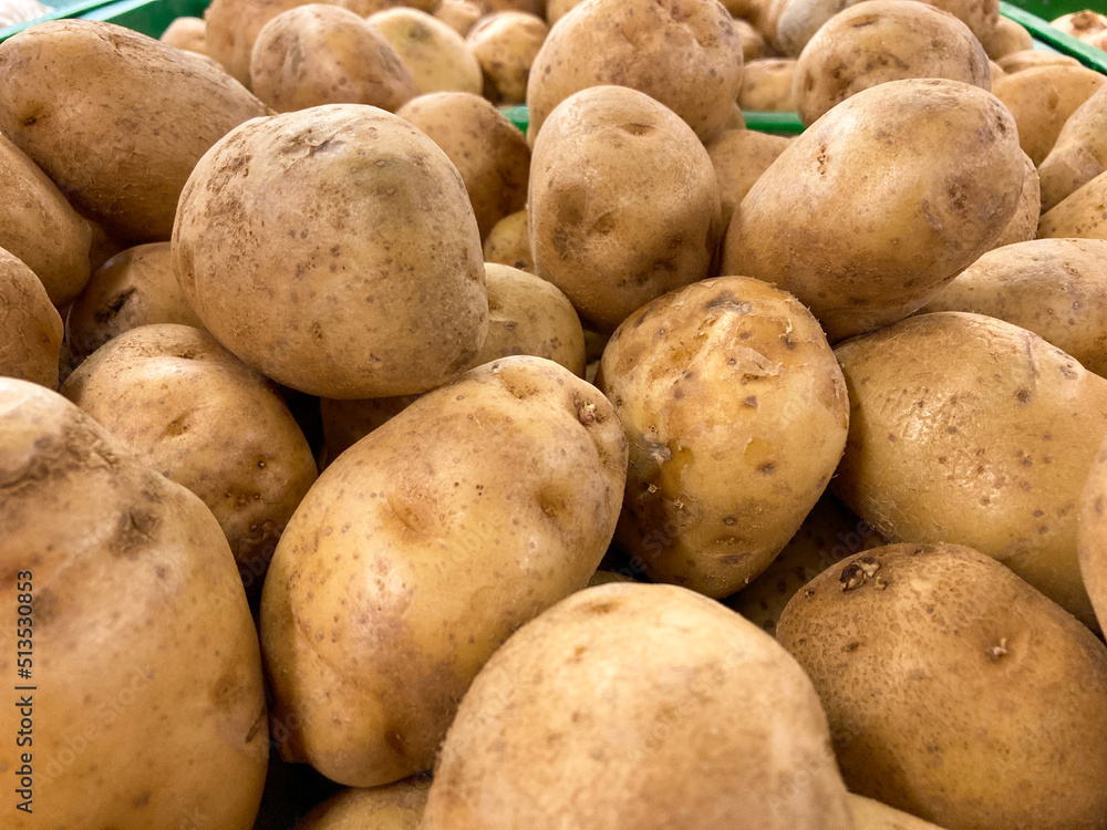 Fresh organic potatoes in the market. Close-up potatoes texture Fresh organic potatoes in the market. Close-up potatoes texture