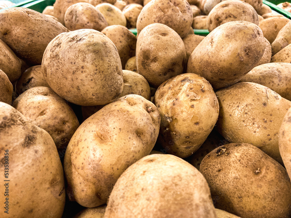 Fresh organic potatoes in the market. Close-up potatoes texture Fresh organic potatoes in the market. Close-up potatoes texture