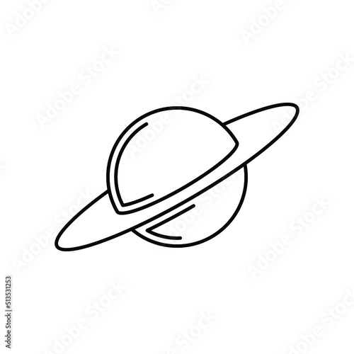 Planet icon. Black planet Saturn icon isolated. Vector illustration. Linear Saturn icon