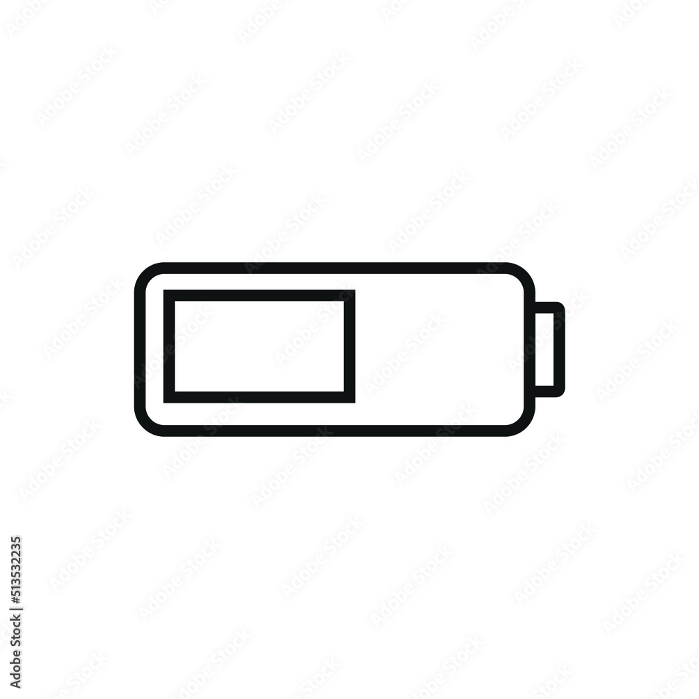 Editable half battery line icon. Vector illustration isolated on white background. using for website or mobile app Editable half battery line icon. Vector illustration isolated on white background. using for website or mobile app