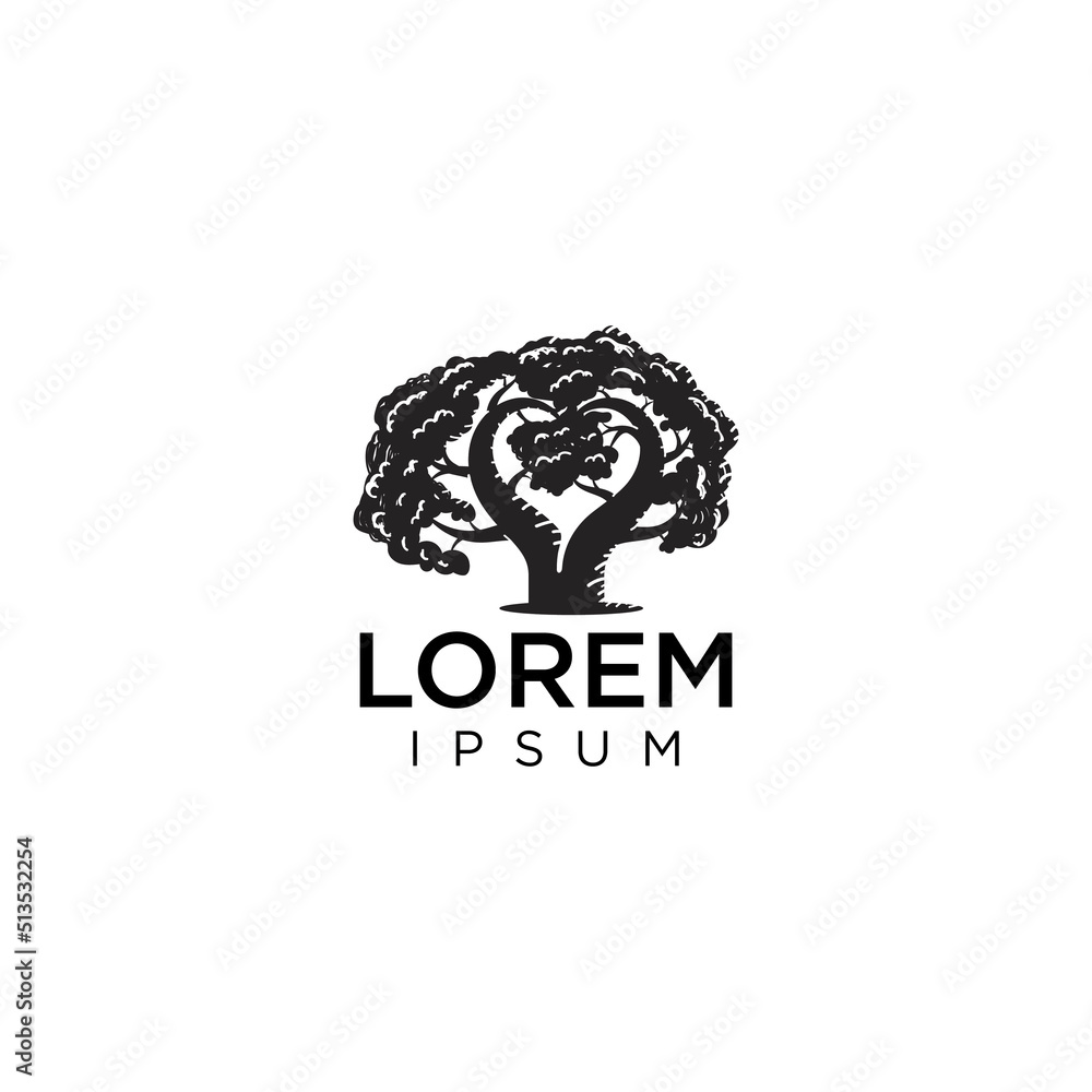 Tree logo with love design, suitable for brand any business about love tree,  forest guard,  or any company that love with plant