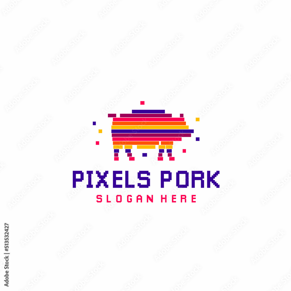 creative and Modern colorful pig illustration with pixels design style concept creative and Modern colorful pig illustration with pixels design style concept