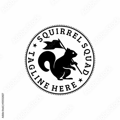 emblem badge stamp squirrel logo, squirrel holding flag illustration, soccer team logo design concept