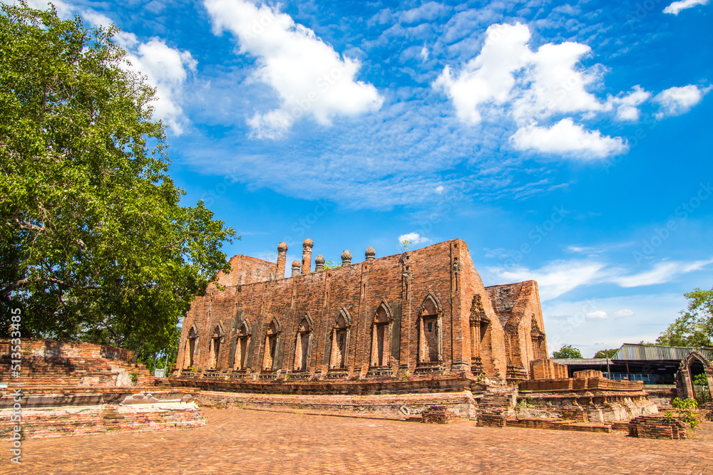 Phra Nakorn Si Ayutthaya,Thailand on May 27,2020:Ubosot(ordination hall) of Wat Kudi Dao in Ayutthaya Historical Site.