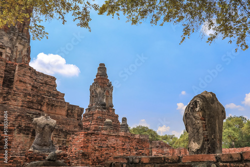 Ayutthaya,Thailand on July 8,2020:The ruins of Wat Phra Ram in Ayutthaya Historical Park,a UNESCO World Heritage Site.