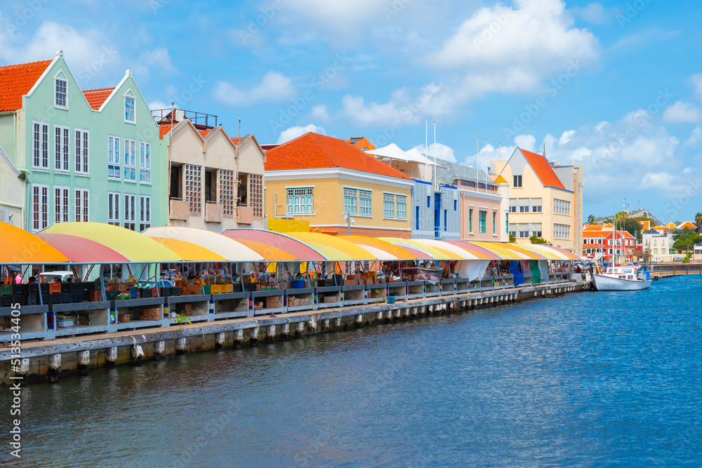 Curacao, Willemstad market along the quay, formerly floating fish market.