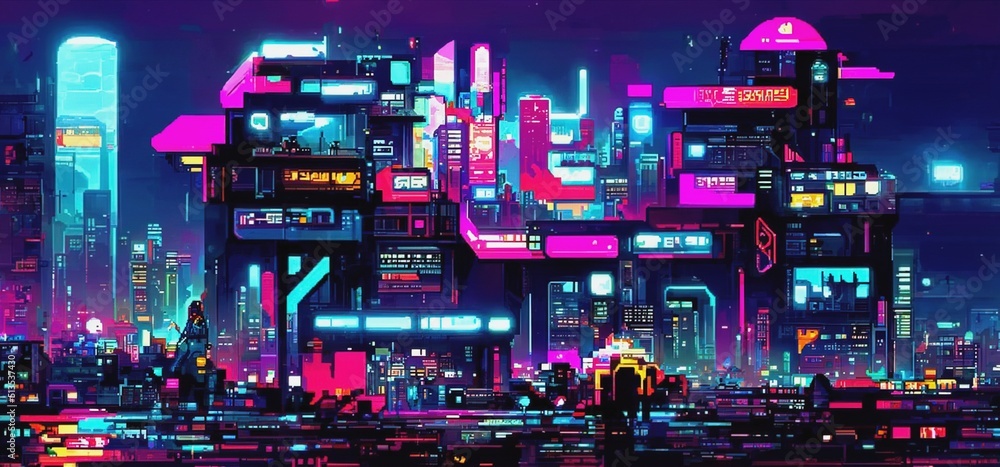 Cyberpunk city street. Sci-fi wallpaper. Futuristic city scene in