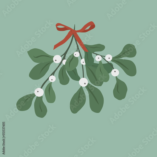 hanging bouquet of mistletoe branches tied with a bow, festive mistletoe branches with berries