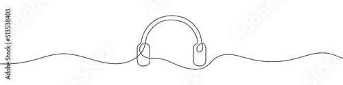 Headphones linear background. One continuous line drawing of earphones. Vector illustration. Earphones symbol