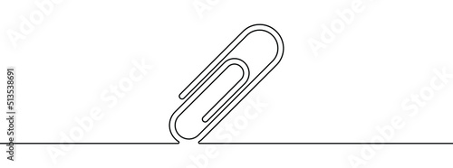 Linear background of paper clip. One continuous line drawing of a paper clip. Vector illustration. Paper clip icon isolated