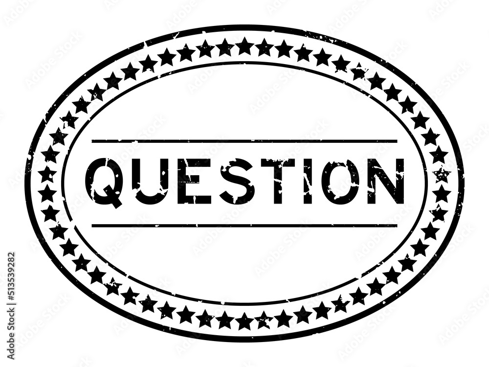 Grunge black question word oval rubber seal stamp on white background