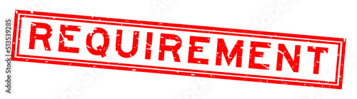 Grunge red requirement word square rubber seal stamp on white background