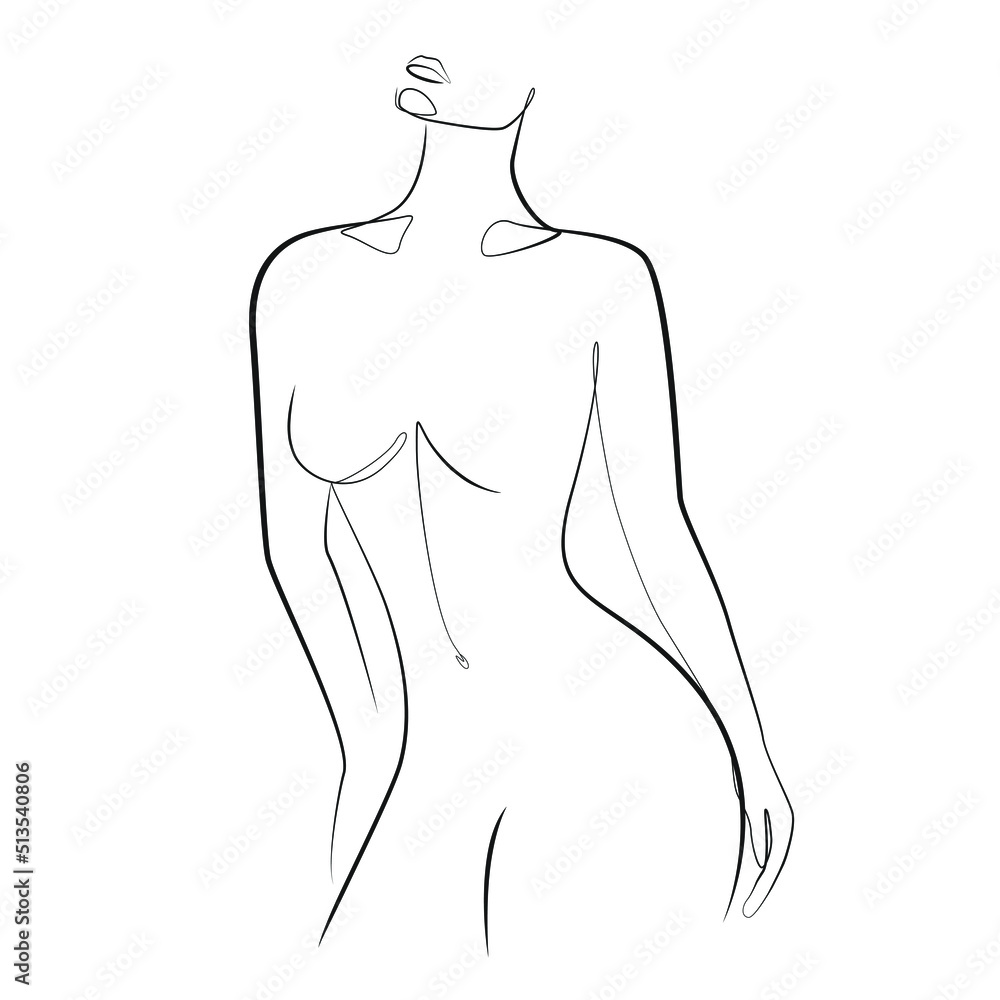 Fototapeta premium Abstract woman one line drawing on white isolated background. Vector illustration