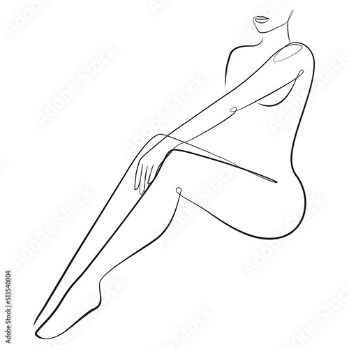 Abstract woman one line drawing on white isolated background. Vector illustration 