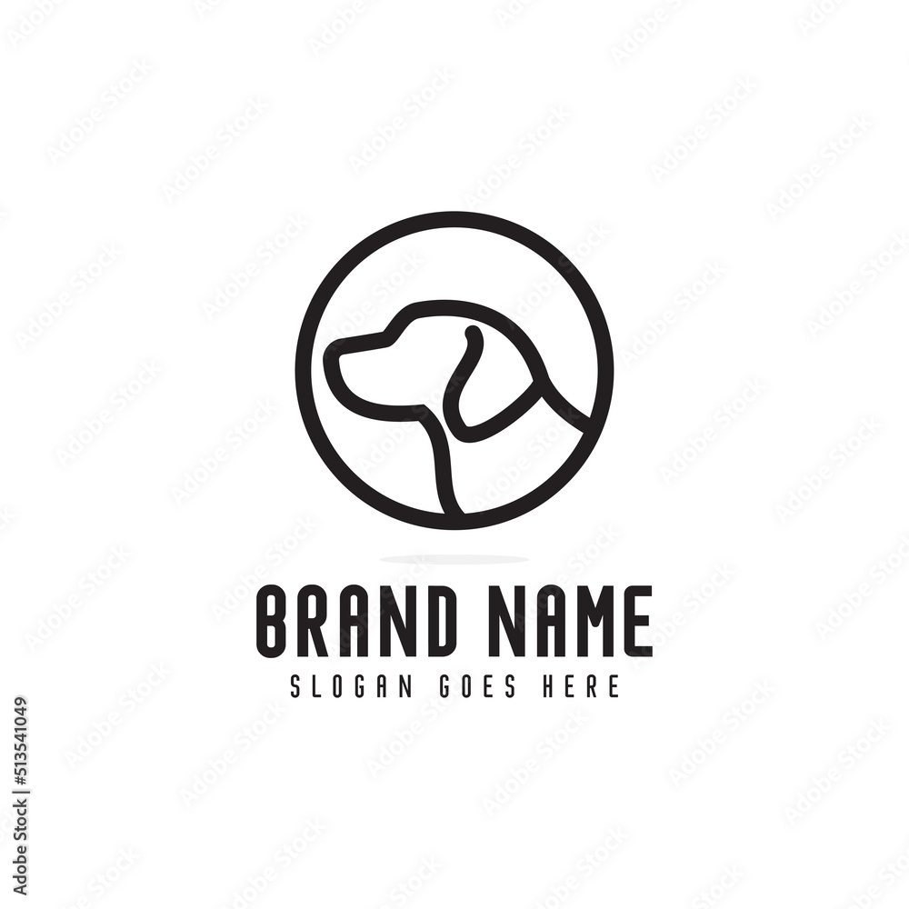 simple circle and dog logo design in linear style, pet shop logo concept, pet grooming vector template icon simple circle and dog logo design in linear style, pet shop logo concept, pet grooming vector template icon