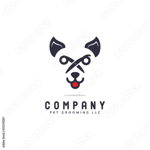 simple dog bites bone hair comb logo design, pet grooming logo concept vector template icon
