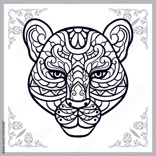 Leopard head zentangle arts, isolated on white background