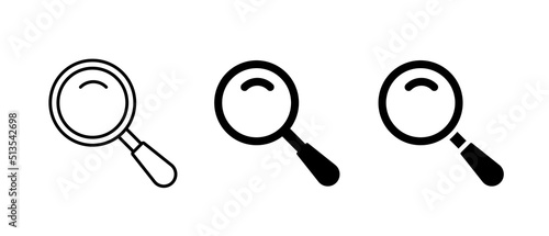 Magnifying glass icon set. Vector clipart isolated on white background.