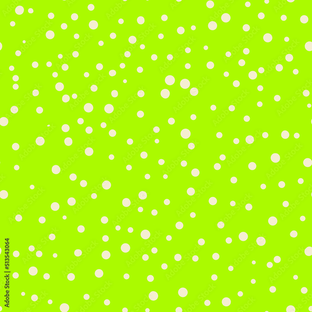 Abstract hand drown polka dots background. Green dotted seamless pattern with white circles. Template design for invitation, poster, card, flyer, textile, fabric