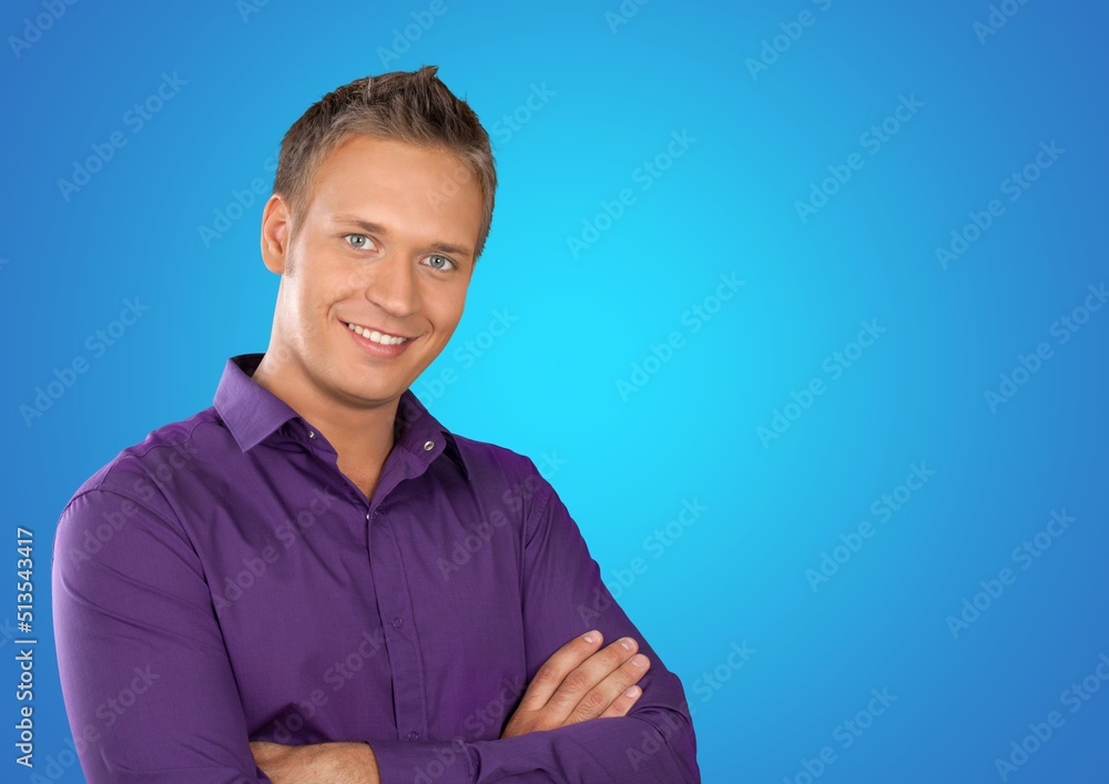 Happy man posing on the color background Happy man posing on the color background