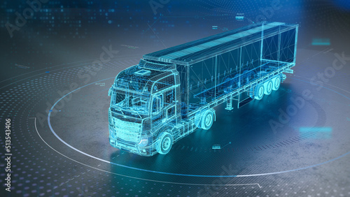 Futuristic truck wireframe with trailer (3D Illustration)