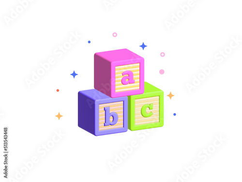 Abc kids cubes 3d vector editable illustration. Colorful alphabet wooden blocks children education concept. Preschool and baby development.