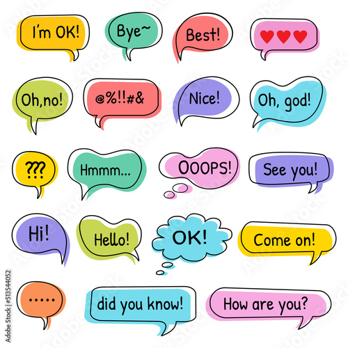 Various English speech bubble dialogs, 다양한 영어 말풍선 대화창,