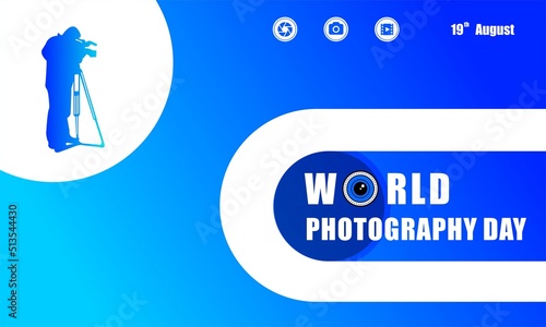 world photography day, perfect design with lens, vector illustration and text.