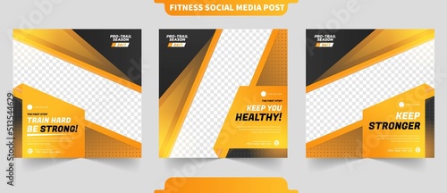 Healthy fit and gym training concept social media post collection with photo template