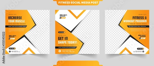 Workout fitness and gym training concept for instant and social media post collection with photo template